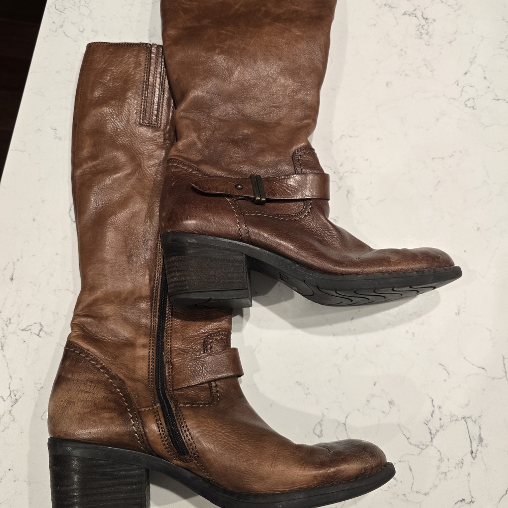 Clarks Tan Leather Heeled Boots